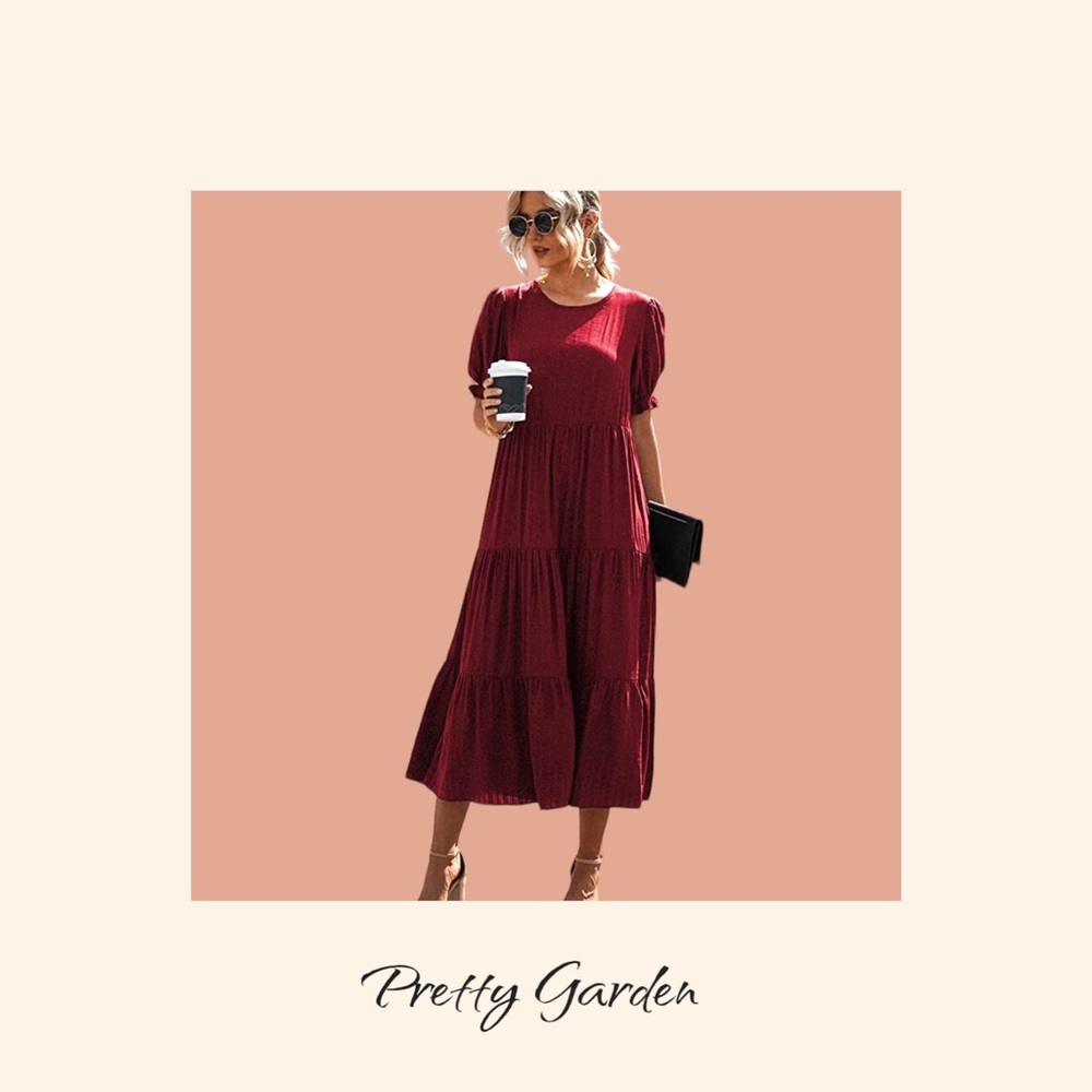Pretty Garden Ruffle Puff Sleeve High Waist Midi Dress